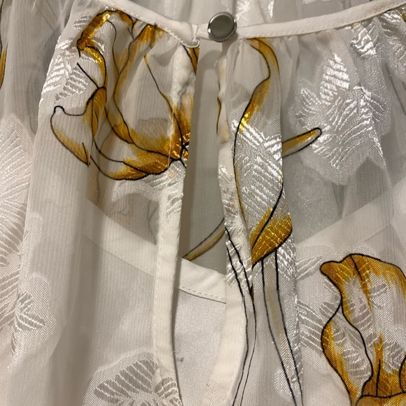 WHBM White House black market yellow floral long sleeve blouse cami yellow top - Picture 3 of 8